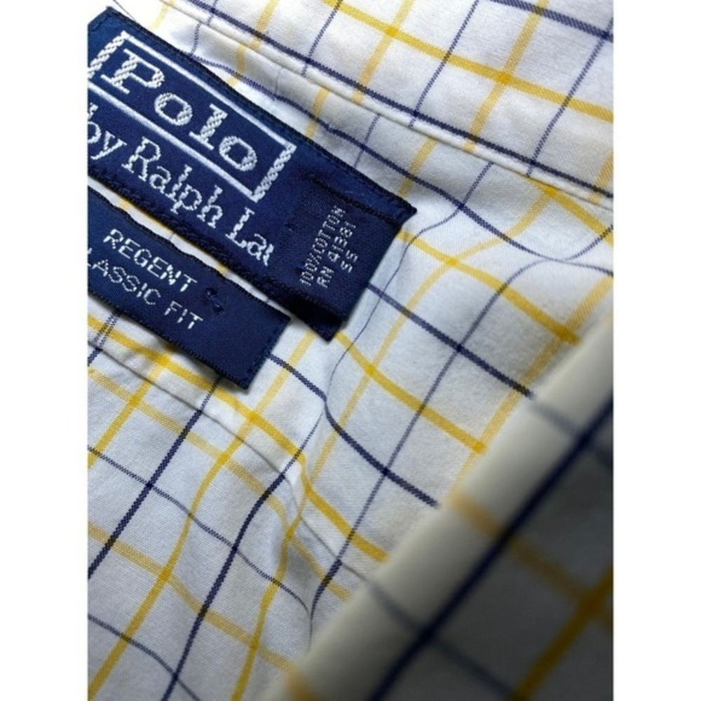 Polo Ralph Lauren Regent Classic Fit Shirt White Yellow Blue Check Size 16 32/33 - Picture 4 of 8